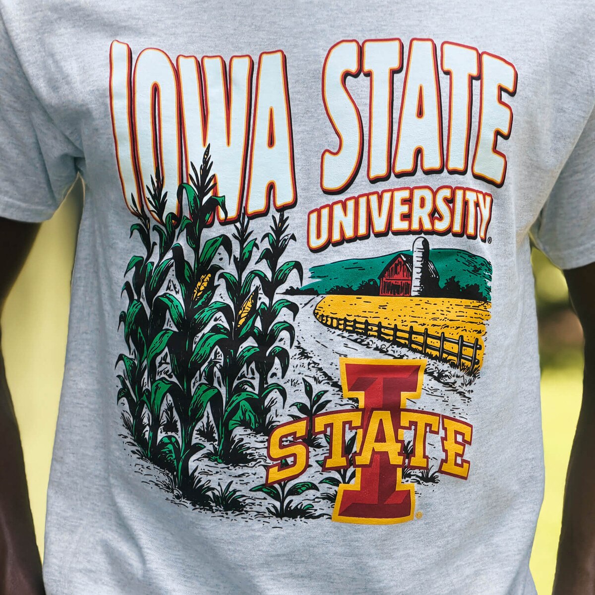 College House I-State Gray Cornfield ISF26 Short Sleeve T-Shirt design close up